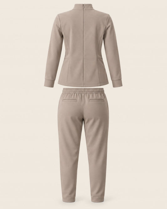 Halo Collar Set in Taupe with chest pocket and JACKS patch, worn