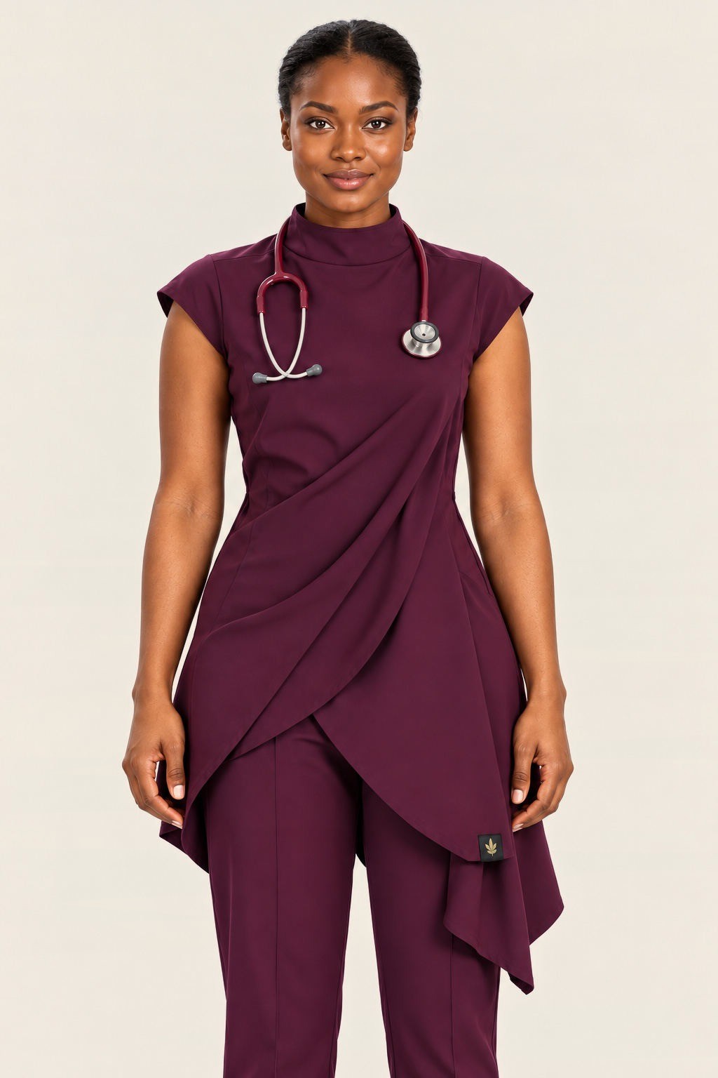 Burgundy Asymmetric Tunic Set, front view