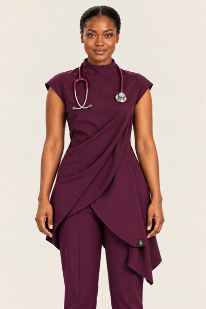 Burgundy Asymmetric Tunic Set, front view