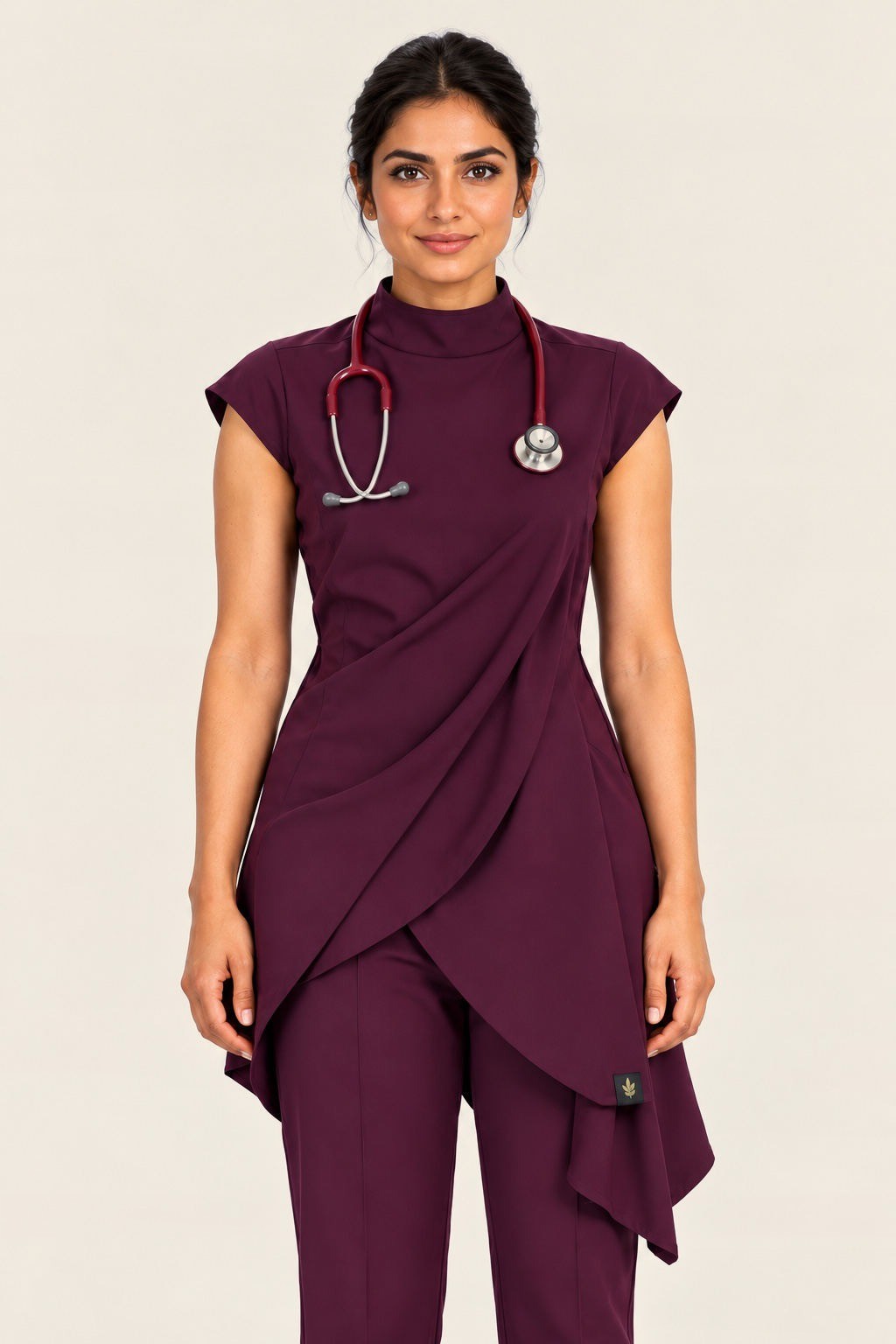 Burgundy Asymmetric Tunic Set, front view