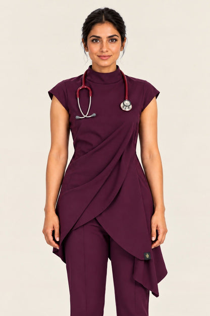 Burgundy Asymmetric Tunic Set, front view