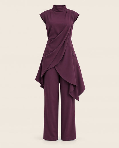 Burgundy Asymmetric Tunic Set, front view