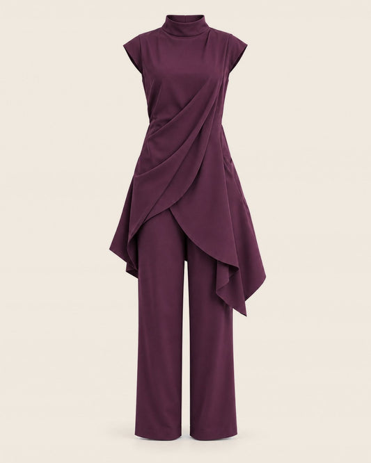 Burgundy Asymmetric Tunic Set, front view