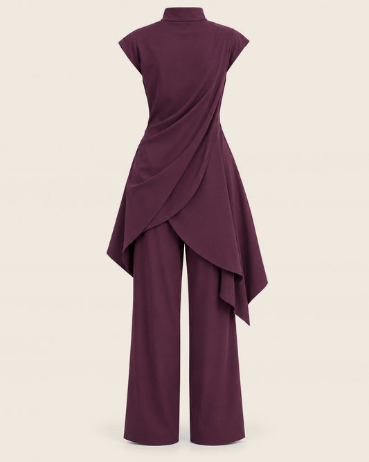 Burgundy Asymmetric Tunic Set, front view