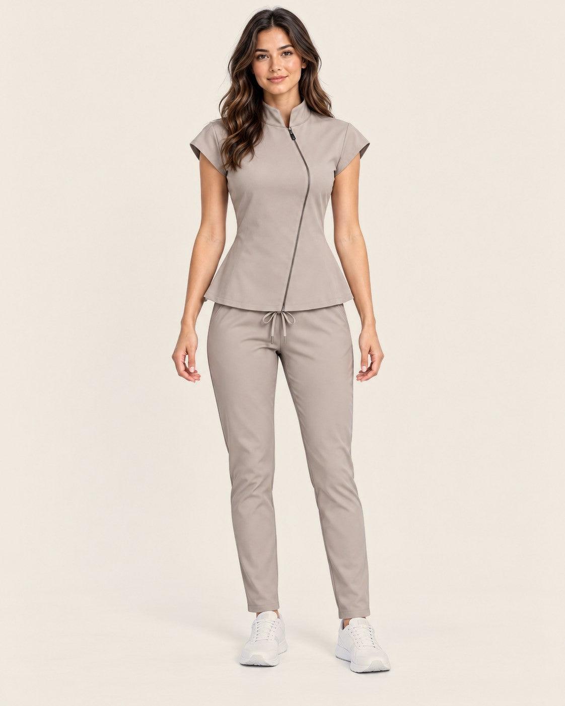 Exo Halo Set in Taupe with side pockets, worn