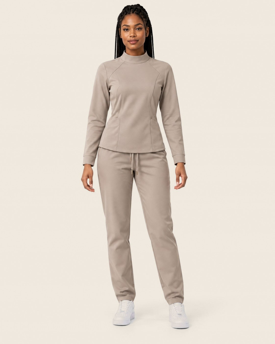 Halo Collar Set in Taupe with chest pocket and JACKS patch, worn