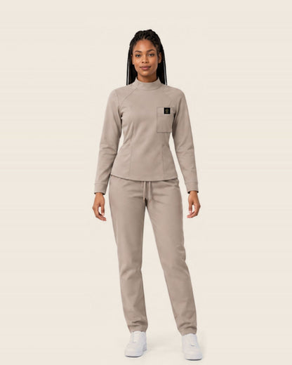 Halo Collar Set in Taupe with chest pocket and JACKS patch, worn