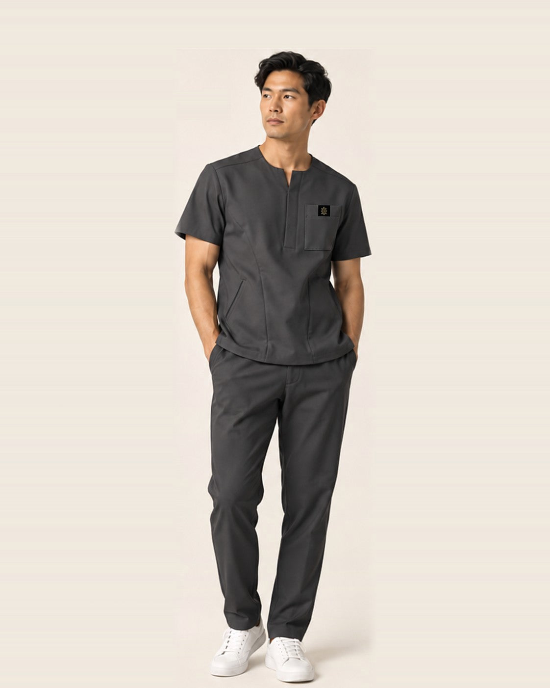 Monolith Set in Charcoal with chest pocket and JACKS patch, men's fit