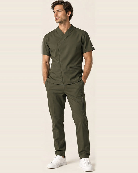 Orbit Set in Olive with chest pocket and JACKS patch, men's fit