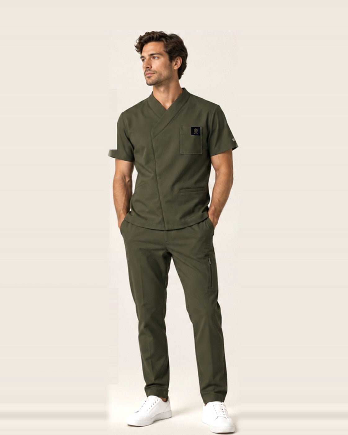 Orbit Set in Olive with chest pocket and JACKS patch, men's fit