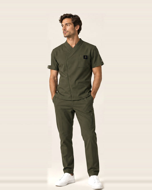 Orbit Set in Olive with chest pocket and JACKS patch, men's fit